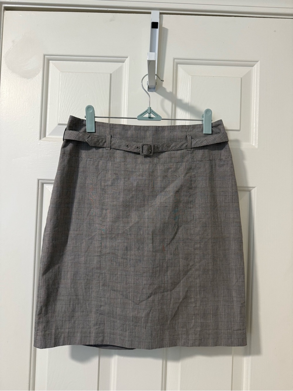 H&M Gray Plaid Belted Pencil Skirt